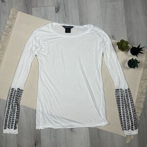 Thomas Wylde White Tunic Top Long Sleeves Embellished Rhinestones White Size S
